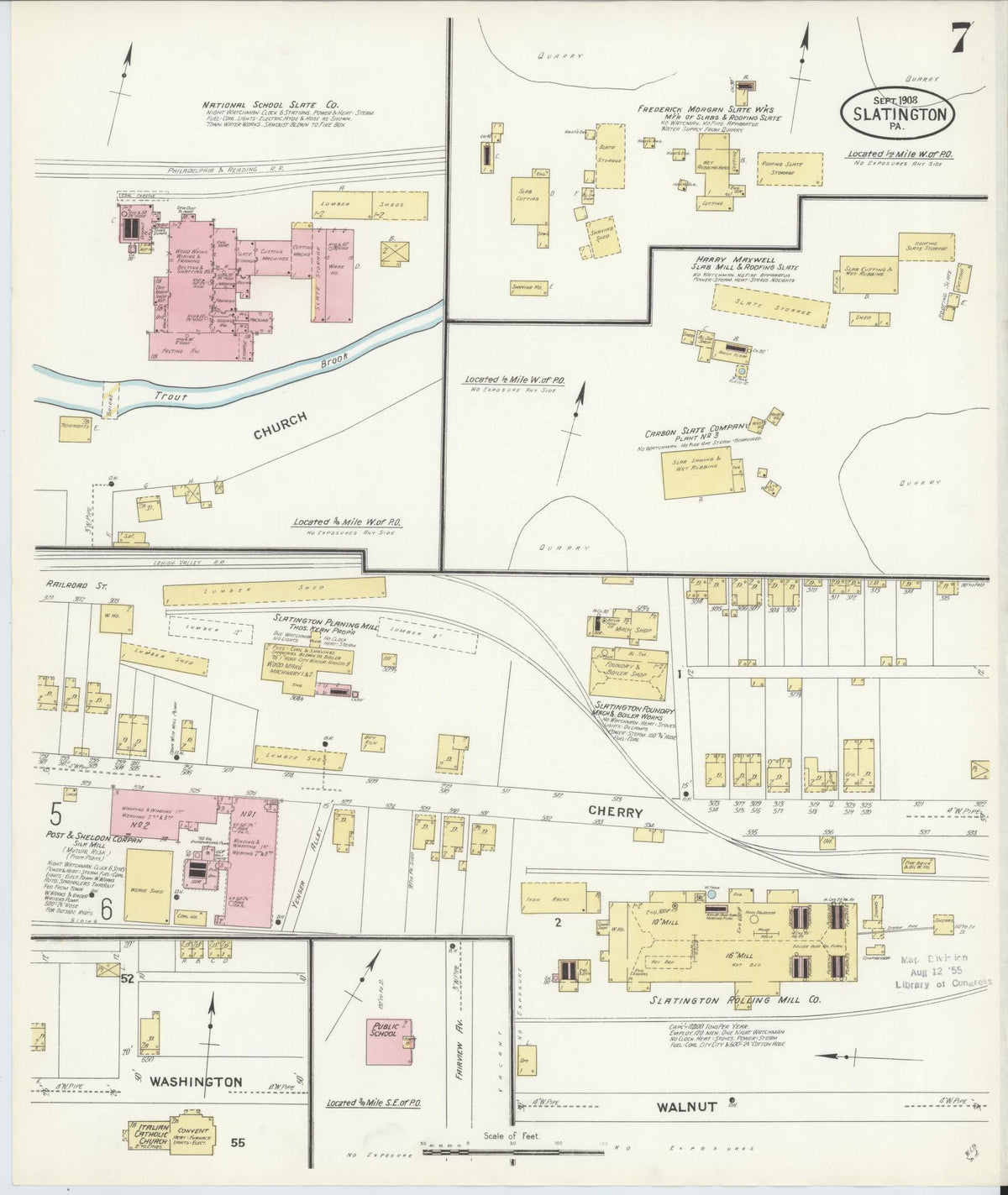 Sanborn Fire Insurance Map from Slatington, Lehigh County, Pennsylvania (1908), Sheet #0007 - Historic Sanborn Fire Insurance Map Print, vintage old map wall art, antique decor, genealogy gift, Pennsylvania Pennsylvania map