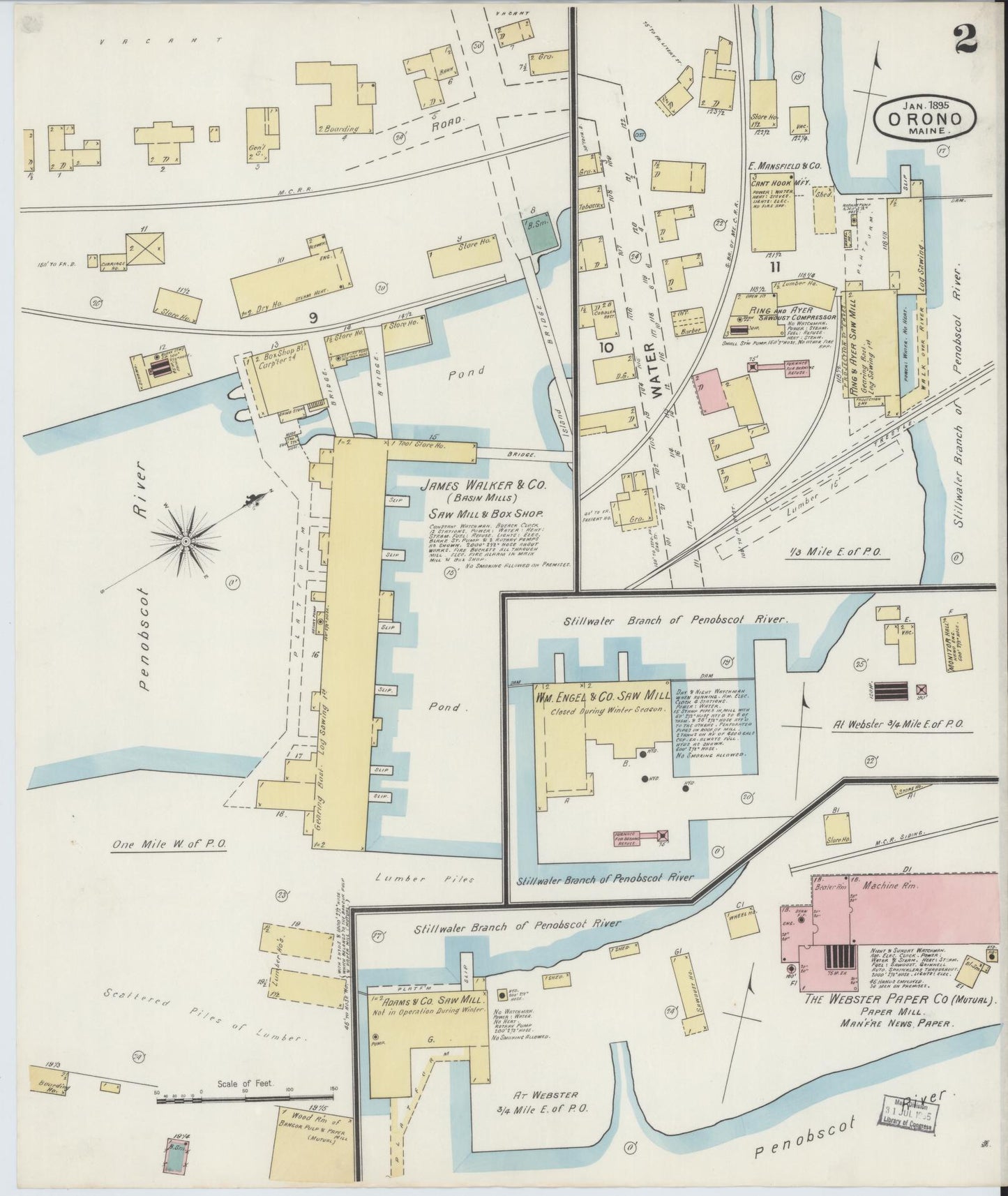 Sanborn Fire Insurance Map from Orono, Penobscot County, Maine (1895), Sheet #0002 - Complete Map Set gallery image, historic Sanborn map, vintage wall art, Maine Maine