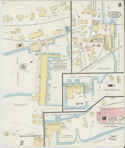 Sanborn Fire Insurance Map from Orono, Penobscot County, Maine (1895), Sheet #0002 - Complete Map Set gallery image, historic Sanborn map, vintage wall art, Maine Maine