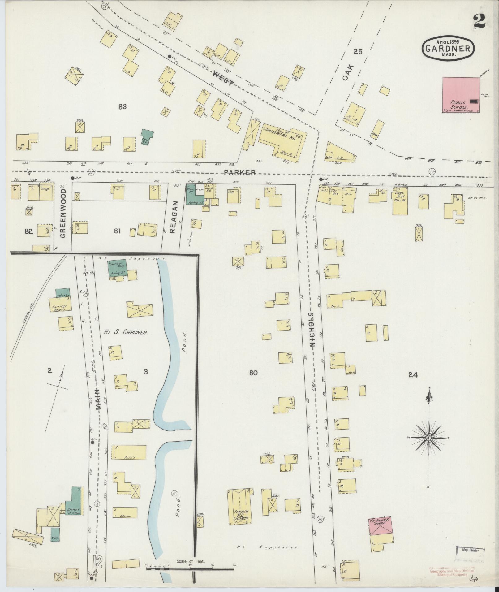 Sanborn Fire Insurance Map from Gardner, Worcester County, Massachusetts (1895), Sheet #0002 - Historic Sanborn Fire Insurance Map Print, vintage old map wall art, antique decor, genealogy gift, Massachusetts Massachusetts map