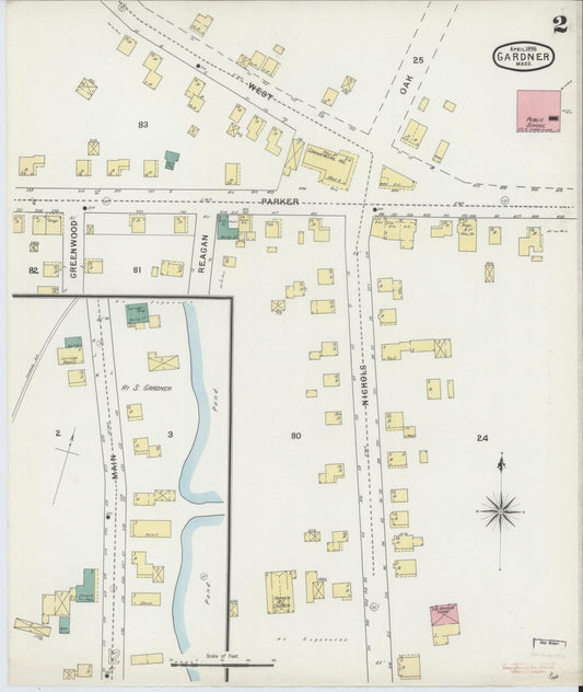 Sanborn Fire Insurance Map from Gardner, Worcester County, Massachusetts (1895), Sheet #0002 - Historic Sanborn Fire Insurance Map Print, vintage old map wall art, antique decor, genealogy gift, Massachusetts Massachusetts map