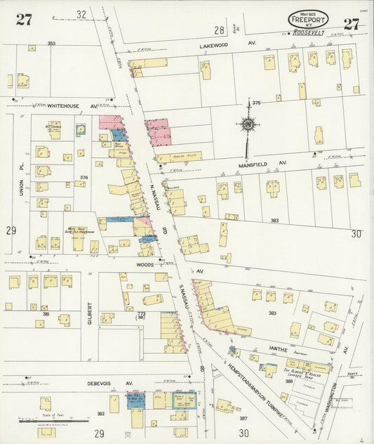 Sanborn Fire Insurance Map from Freeport, Nassau County, New York (1925), Sheet #0027 - Historic Sanborn Fire Insurance Map Print, vintage old map wall art, antique decor, genealogy gift, New York New York map