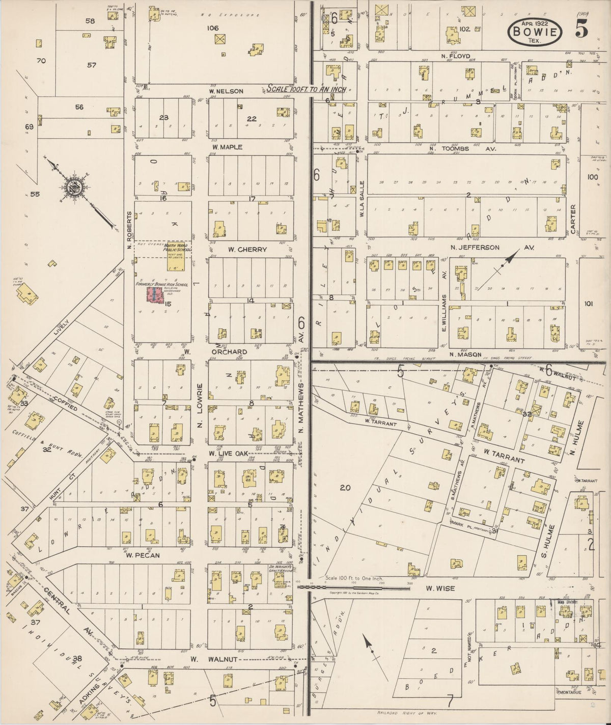 Sanborn Fire Insurance Map from Bowie, Montague County, Texas (1922), Sheet #0005 - Complete Map Set gallery image, historic Sanborn map, vintage wall art, Texas Texas