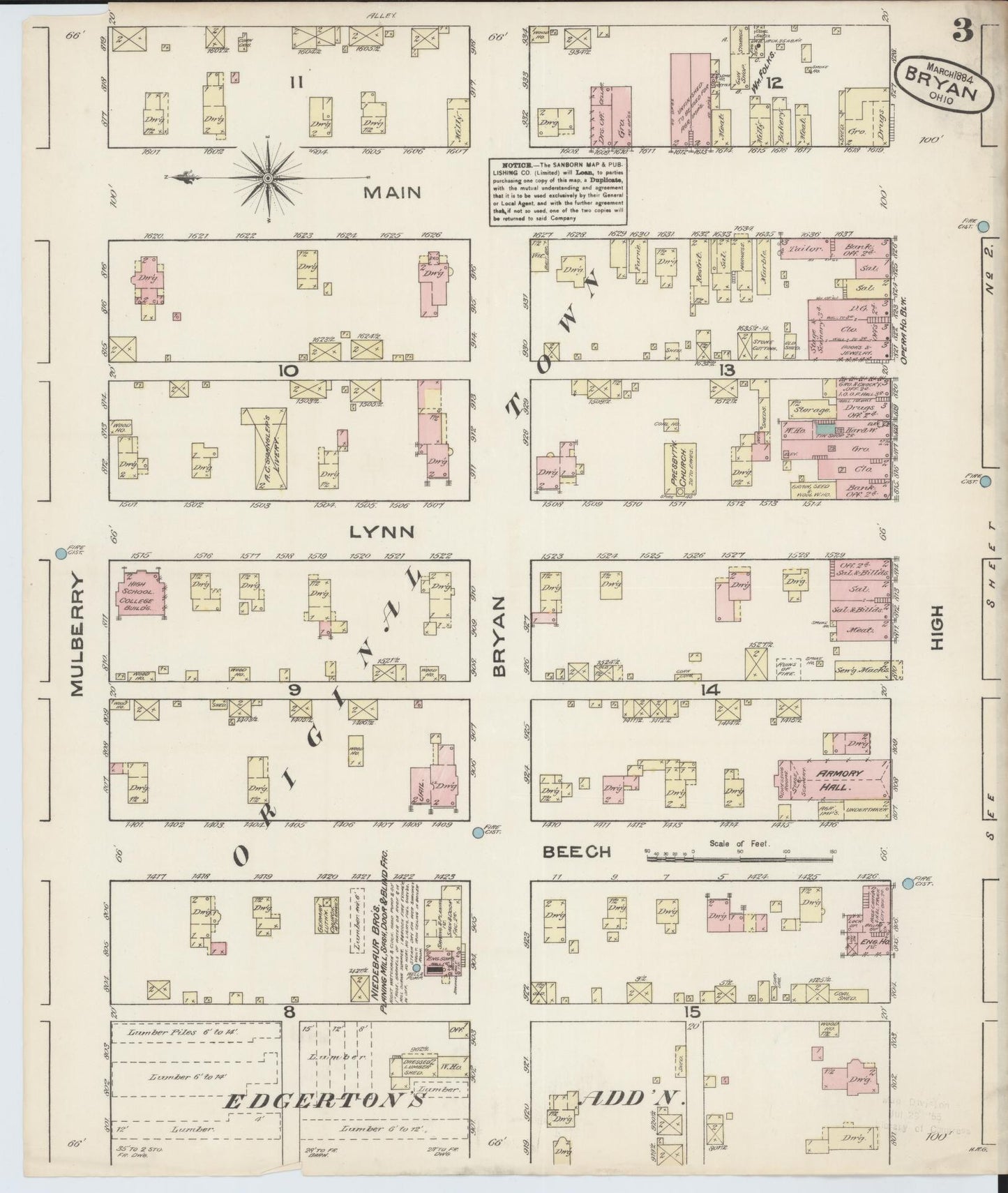 Sanborn Fire Insurance Map from Bryan, Williams County, Ohio (1884), Sheet #0003 - Historic Sanborn Fire Insurance Map Print, vintage old map wall art, antique decor, genealogy gift, Ohio Ohio map