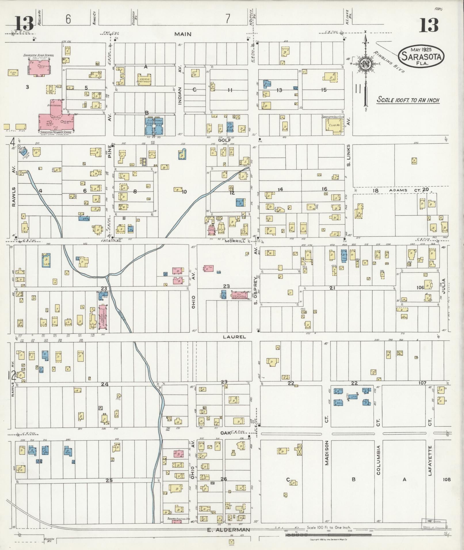 Sanborn Fire Insurance Map from Sarasota, Sarasota County, Florida (1925), Sheet #0013 - Complete Map Set gallery image, historic Sanborn map, vintage wall art, Florida Florida
