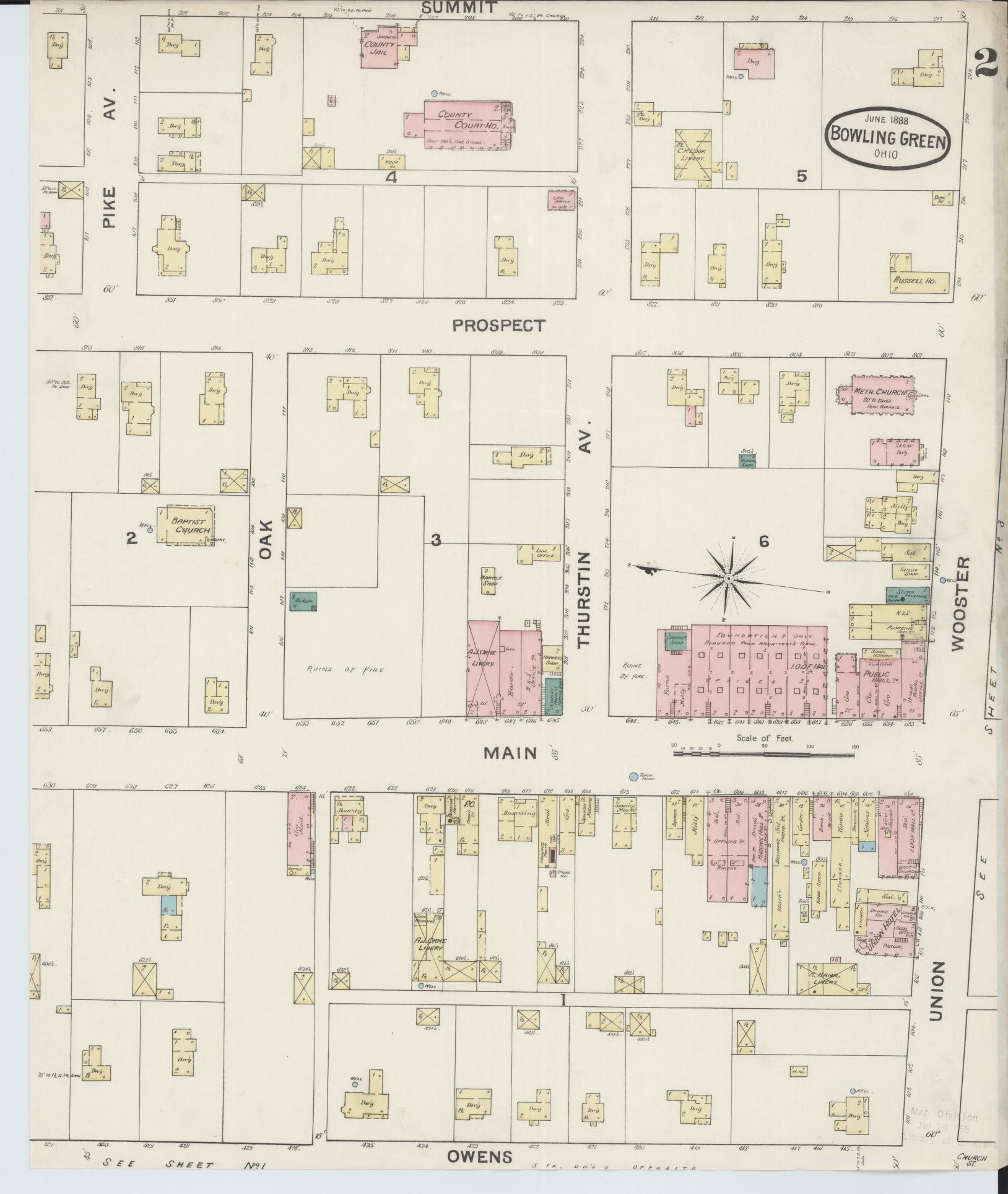 Sanborn Fire Insurance Map from Bowling Green, Wood County, Ohio (1888), Sheet #0002 - Historic Sanborn Fire Insurance Map Print, vintage old map wall art, antique decor, genealogy gift, Ohio Ohio map