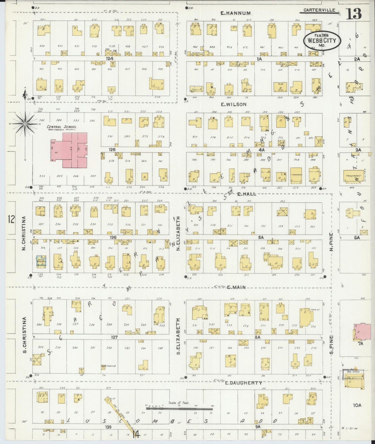Sanborn Fire Insurance Map from Webb City, Jasper County, Missouri (1906), Sheet #0013 - Historic Sanborn Fire Insurance Map Print, vintage old map wall art, antique decor, genealogy gift, Missouri Missouri map