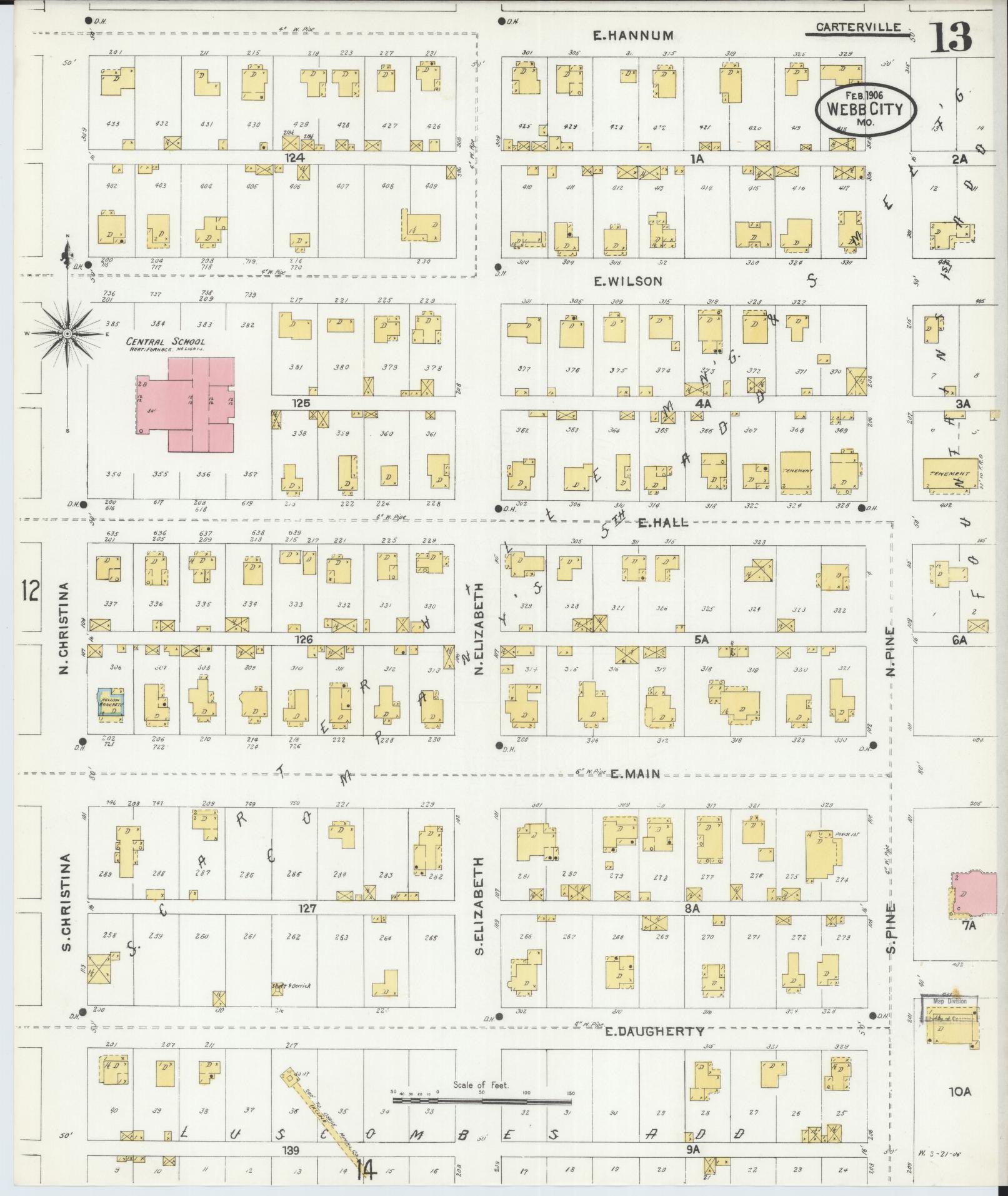Sanborn Fire Insurance Map from Webb City, Jasper County, Missouri (1906), Sheet #0013 - Historic Sanborn Fire Insurance Map Print, vintage old map wall art, antique decor, genealogy gift, Missouri Missouri map