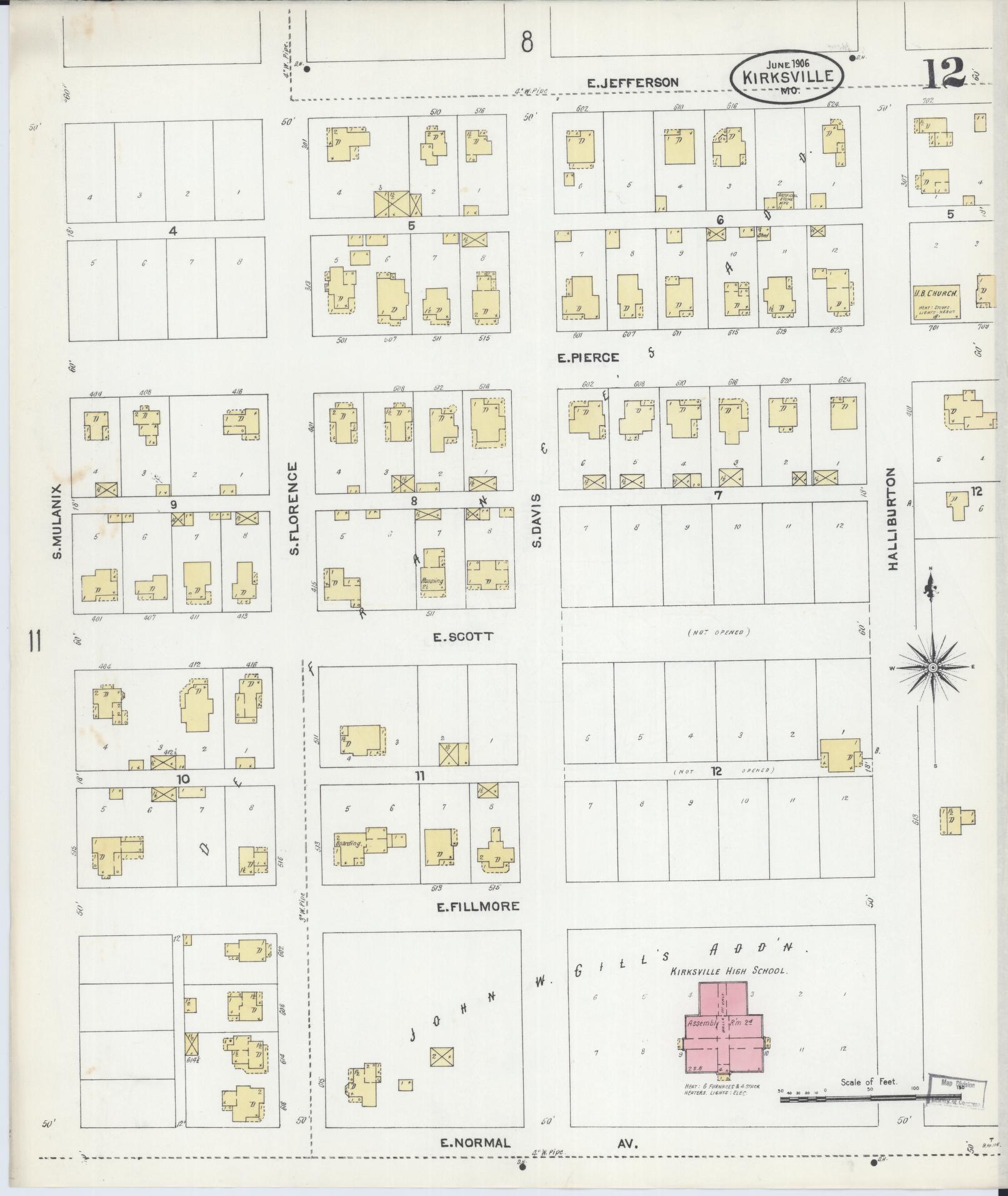 Sanborn Fire Insurance Map from Kirksville, Adair County, Missouri (1906), Sheet #0012 - Complete Map Set gallery image, historic Sanborn map, vintage wall art, Missouri Missouri
