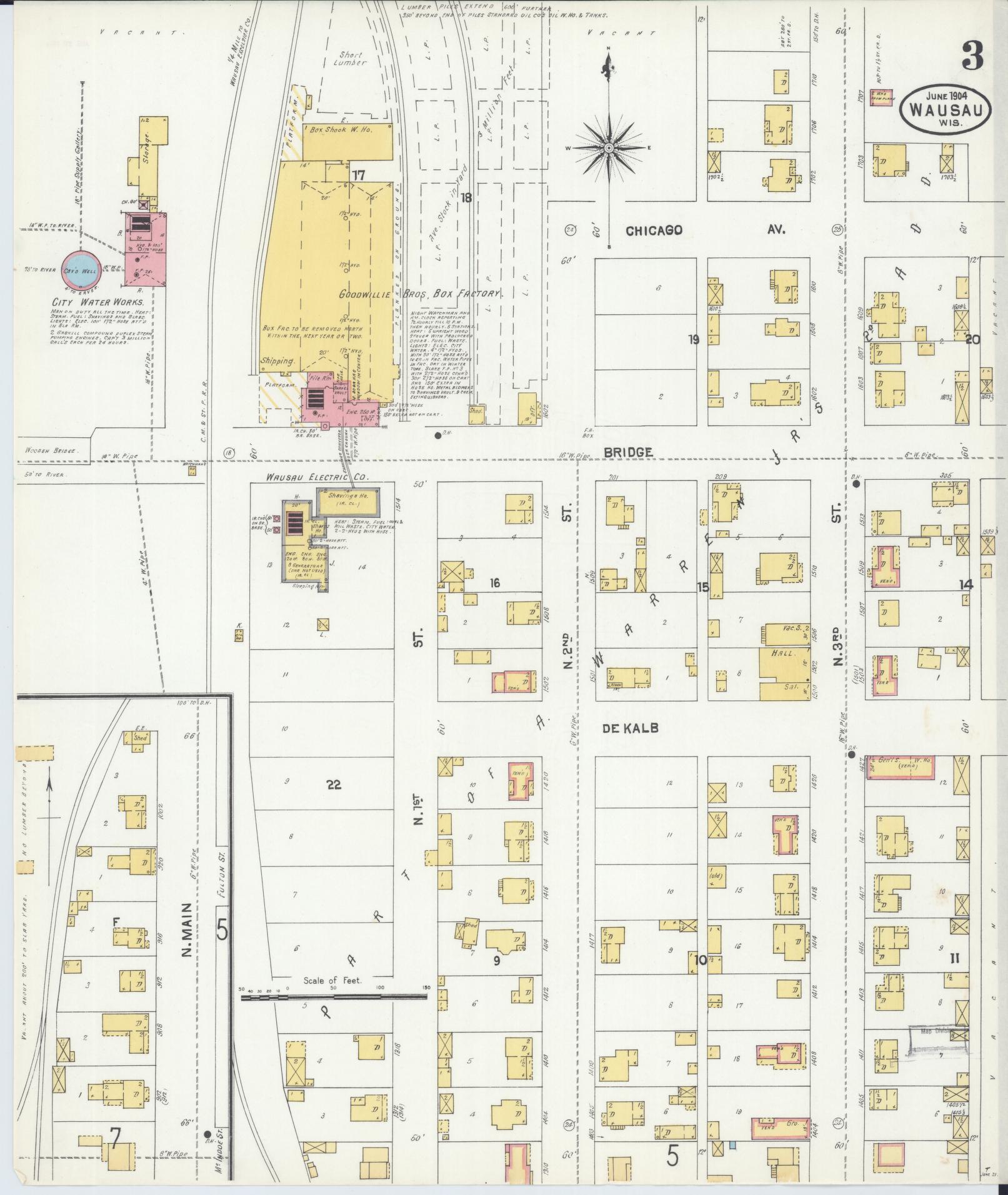 Sanborn Fire Insurance Map from Wausau, Marathon County, Wisconsin (1904), Sheet #0003 - Complete Map Set gallery image, historic Sanborn map, vintage wall art, Wisconsin Wisconsin