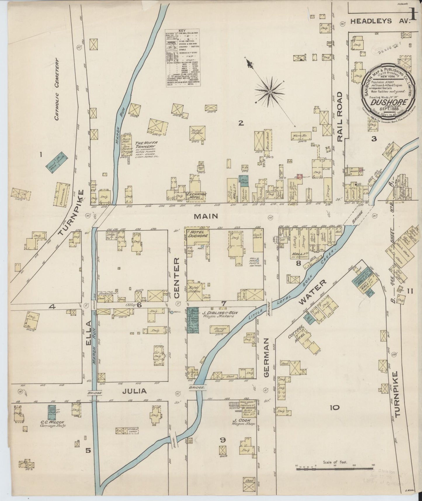 Sanborn Fire Insurance Map from Dushore, Sullivan County, Pennsylvania (1885), Sheet #0001 - Historic Sanborn Fire Insurance Map Print, vintage old map wall art, antique decor, genealogy gift, Pennsylvania Pennsylvania map
