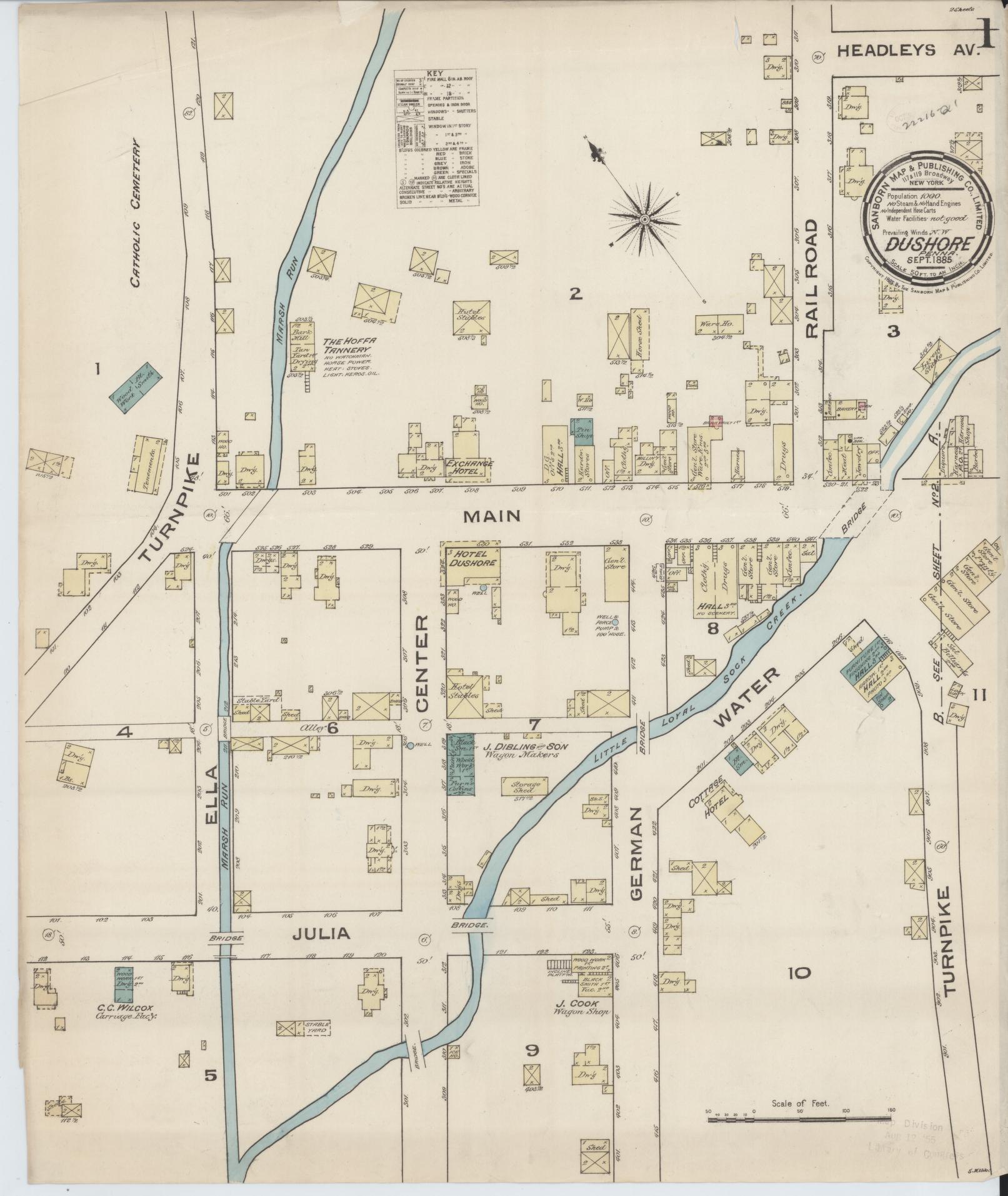 Sanborn Fire Insurance Map from Dushore, Sullivan County, Pennsylvania (1885), Sheet #0001 - Historic Sanborn Fire Insurance Map Print, vintage old map wall art, antique decor, genealogy gift, Pennsylvania Pennsylvania map