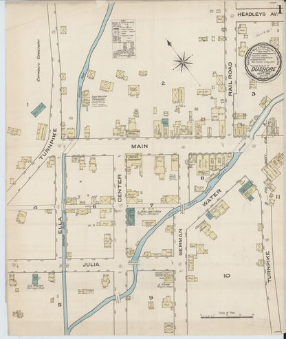 Sanborn Fire Insurance Map from Dushore, Sullivan County, Pennsylvania (1885), Sheet #0001 - Historic Sanborn Fire Insurance Map Print, vintage old map wall art, antique decor, genealogy gift, Pennsylvania Pennsylvania map