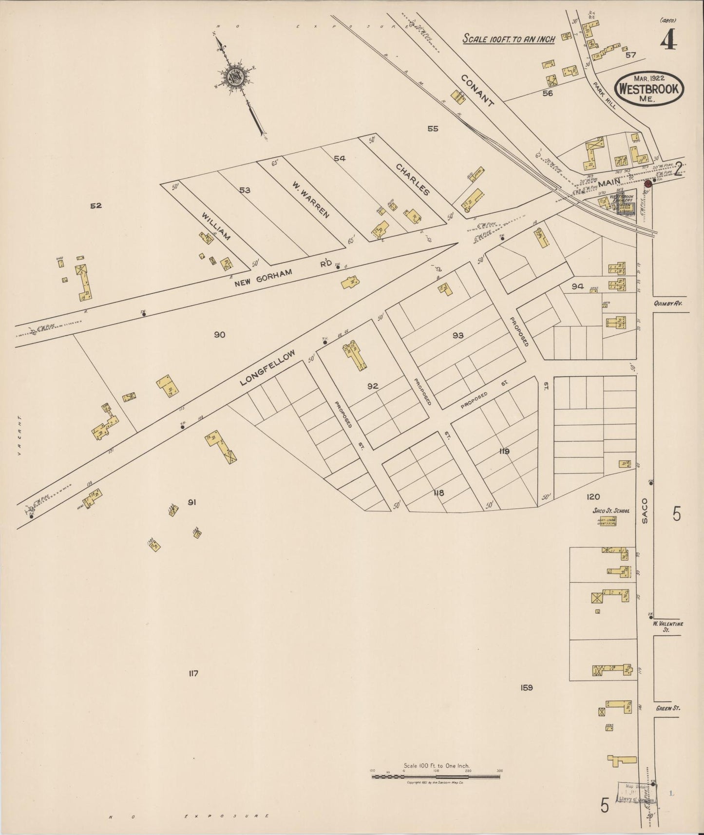 Sanborn Fire Insurance Map from Westbrook, Cumberland County, Maine (1922), Sheet #0004 - Complete Map Set gallery image, historic Sanborn map, vintage wall art, Maine Maine