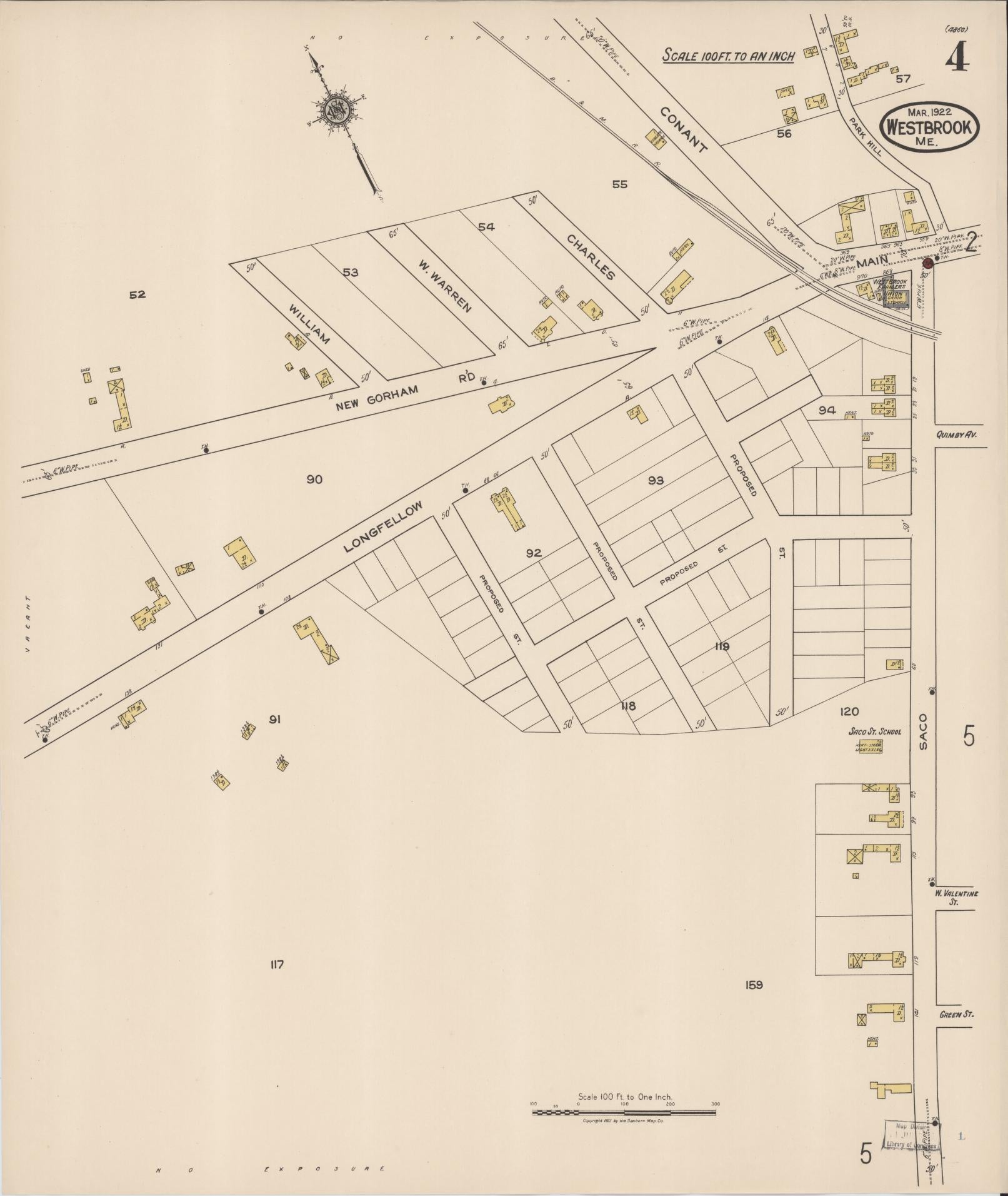 Sanborn Fire Insurance Map from Westbrook, Cumberland County, Maine (1922), Sheet #0004 - Complete Map Set gallery image, historic Sanborn map, vintage wall art, Maine Maine