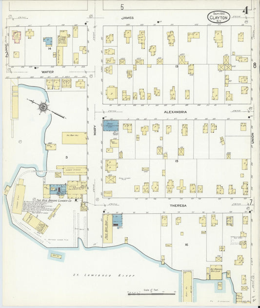 Sanborn Fire Insurance Map from Clayton, Jefferson County, New York (1912), Sheet #0004 - Historic Sanborn Fire Insurance Map Print, vintage old map wall art, antique decor, genealogy gift, New York New York map