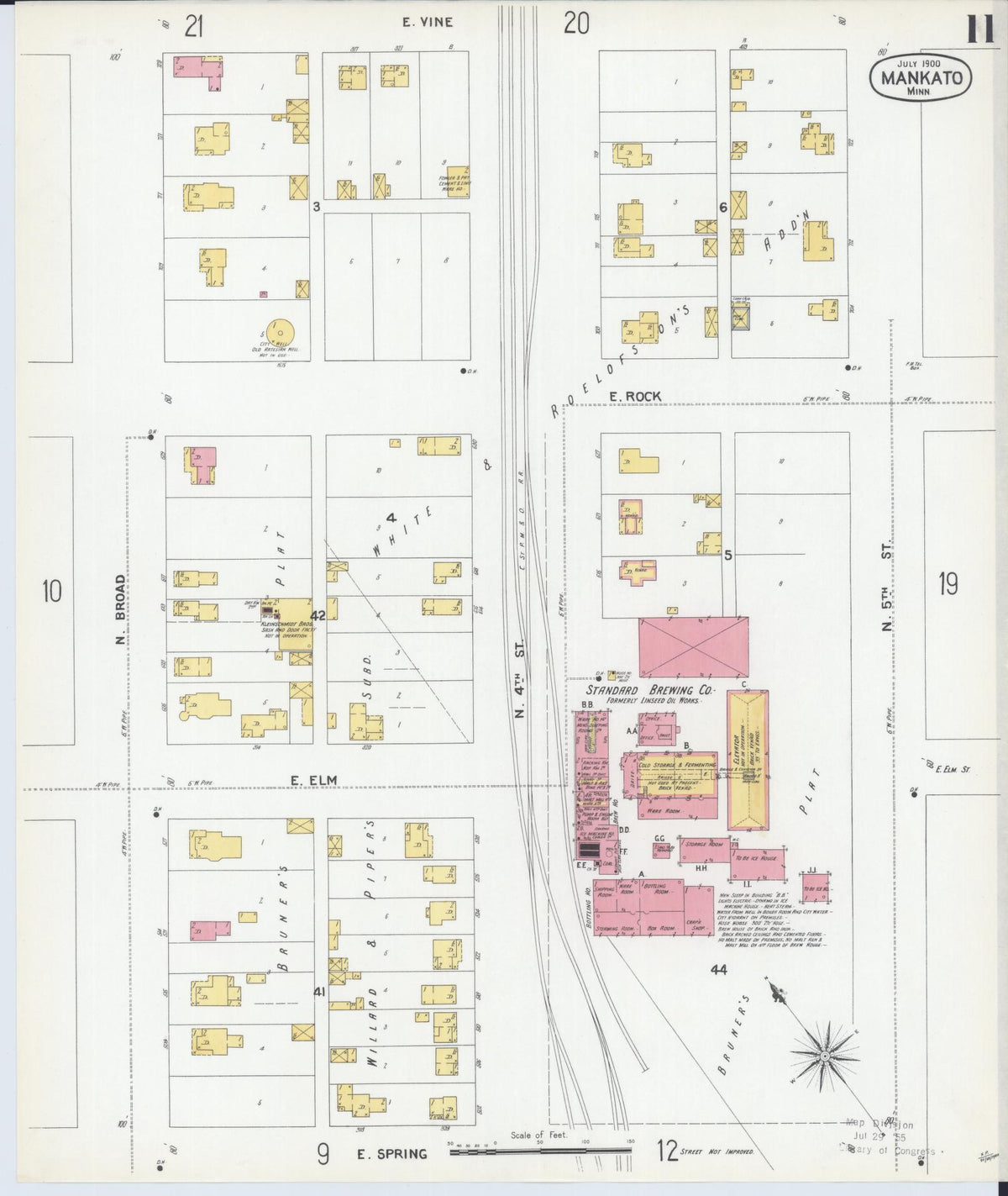 Sanborn Fire Insurance Map from Mankato, Blue Earth County, Minnesota (1900), Sheet #0011 - Historic Sanborn Fire Insurance Map Print, vintage old map wall art, antique decor, genealogy gift, Minnesota Minnesota map