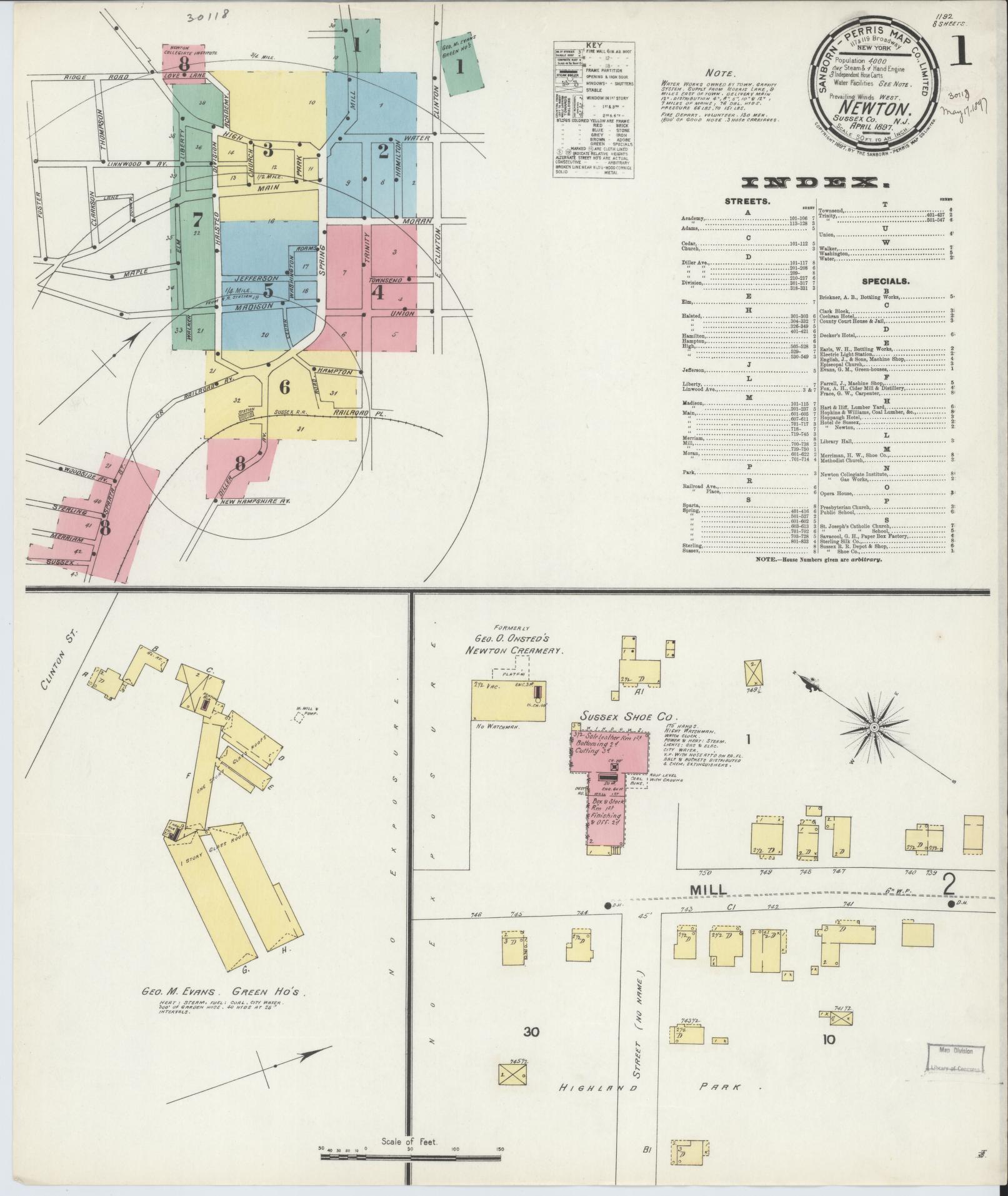 Sanborn Fire Insurance Map from Newton, Sussex County, New Jersey. (1897) – Historic Sanborn Fire Insurance Map Print