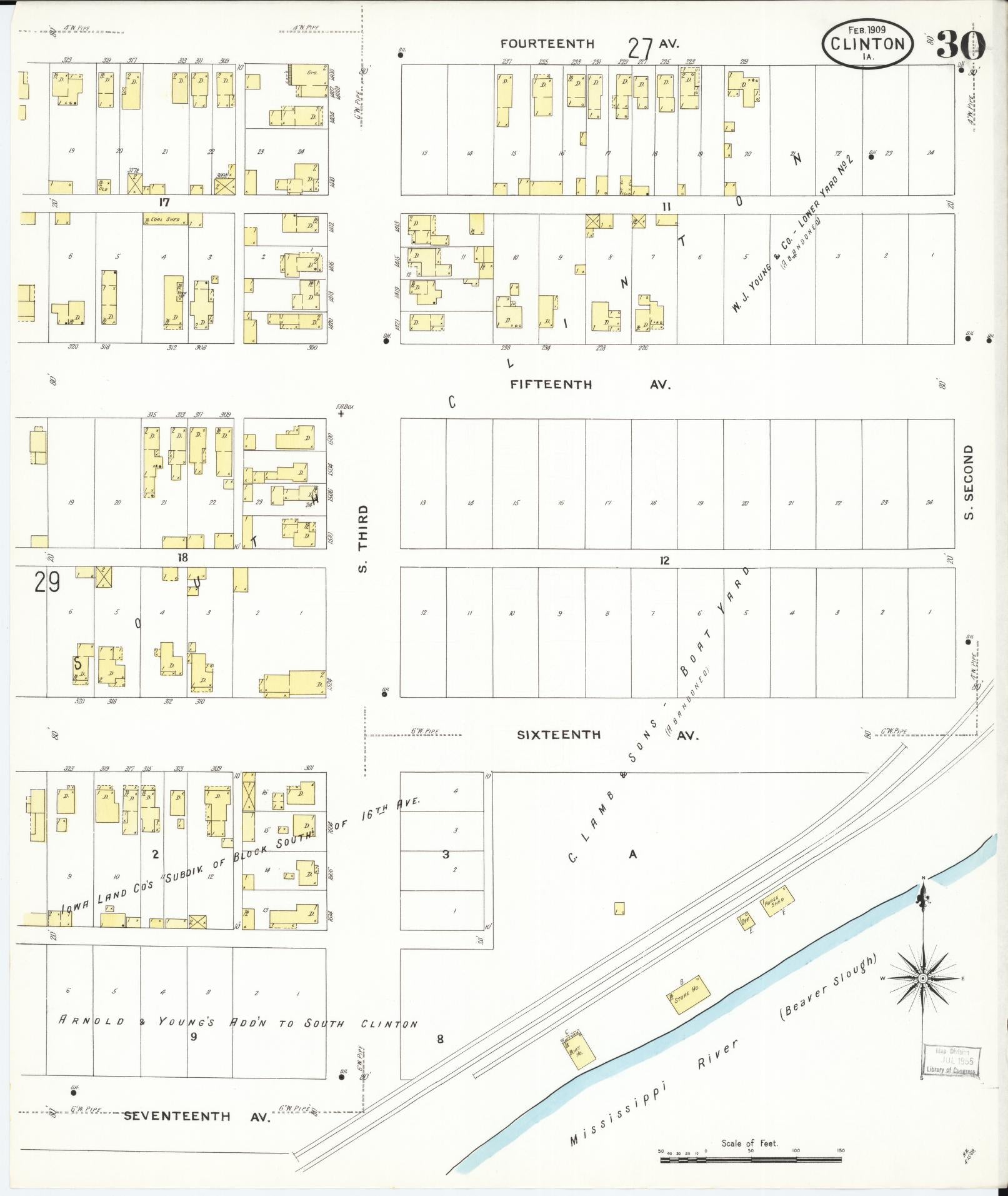 Sanborn Fire Insurance Map from Clinton, Clinton County, Iowa (1909), Sheet #0030 - Historic Sanborn Fire Insurance Map Print, vintage old map wall art