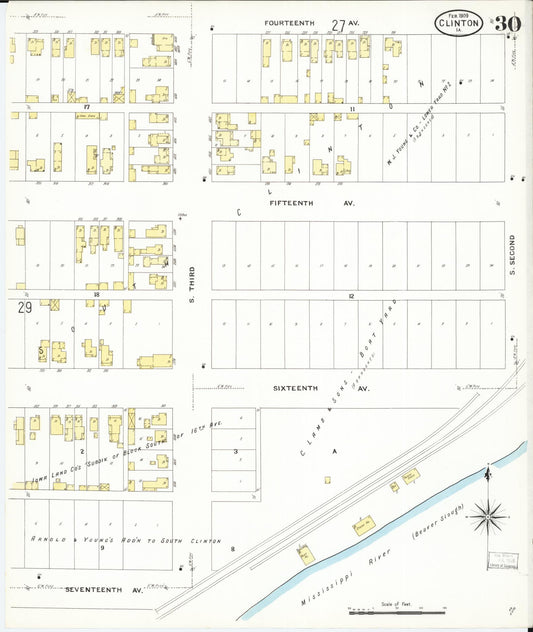 Sanborn Fire Insurance Map from Clinton, Clinton County, Iowa (1909), Sheet #0030 - Historic Sanborn Fire Insurance Map Print, vintage old map wall art