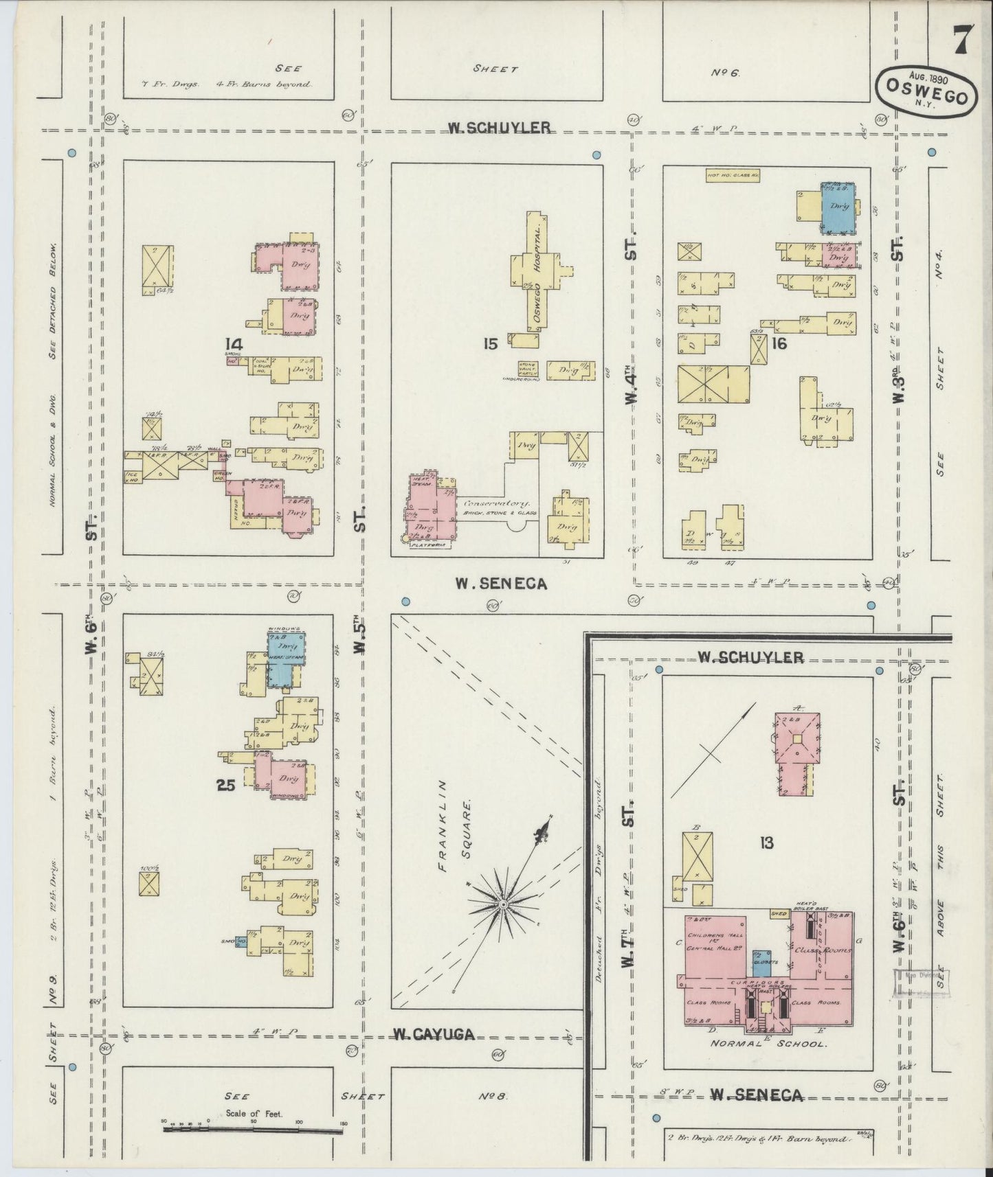 Sanborn Fire Insurance Map from Oswego, Oswego County, New York (1890), Sheet #0007 - Historic Sanborn Fire Insurance Map Print, vintage old map wall art, antique decor, genealogy gift, New York New York map