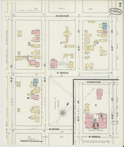 Sanborn Fire Insurance Map from Oswego, Oswego County, New York (1890), Sheet #0007 - Historic Sanborn Fire Insurance Map Print, vintage old map wall art, antique decor, genealogy gift, New York New York map