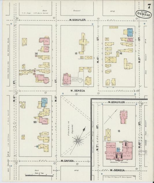Sanborn Fire Insurance Map from Oswego, Oswego County, New York (1890), Sheet #0007 - Historic Sanborn Fire Insurance Map Print, vintage old map wall art, antique decor, genealogy gift, New York New York map