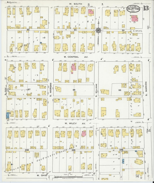 Sanborn Fire Insurance Map from Bluffton, Wells County, Indiana (1919), Sheet #0013 - Historic Sanborn Fire Insurance Map Print, vintage old map wall art, antique decor, genealogy gift, Indiana Indiana map