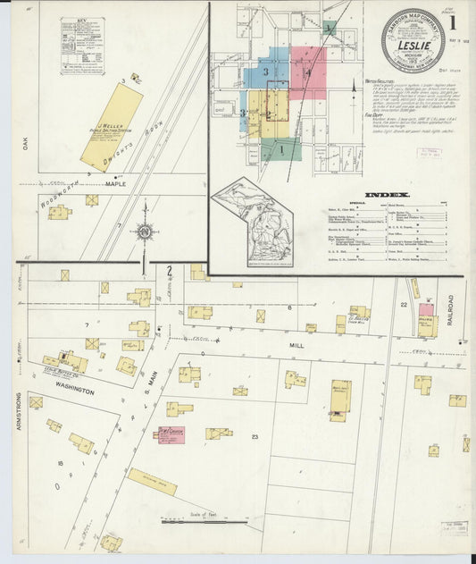 Sanborn Fire Insurance Map from Leslie, Ingham County, Michigan (1913), Sheet #0001 - Complete Map Set gallery image, historic Sanborn map, vintage wall art, Michigan Michigan