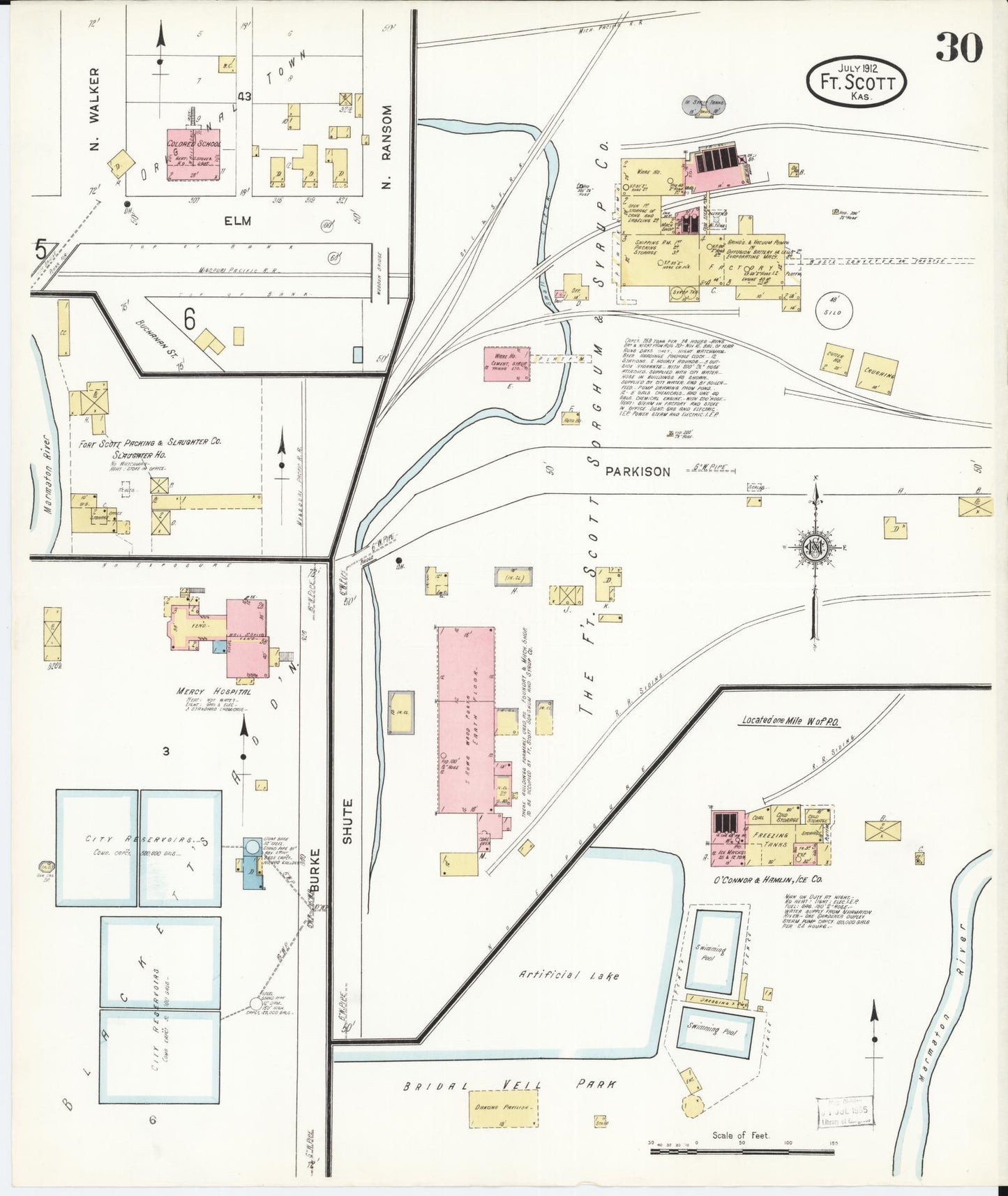Sanborn Fire Insurance Map from Fort Scott, Bourbon County, Kansas (1912), Sheet #0030 - Historic Sanborn Fire Insurance Map Print, vintage old map wall art, antique decor, genealogy gift, Kansas Kansas map
