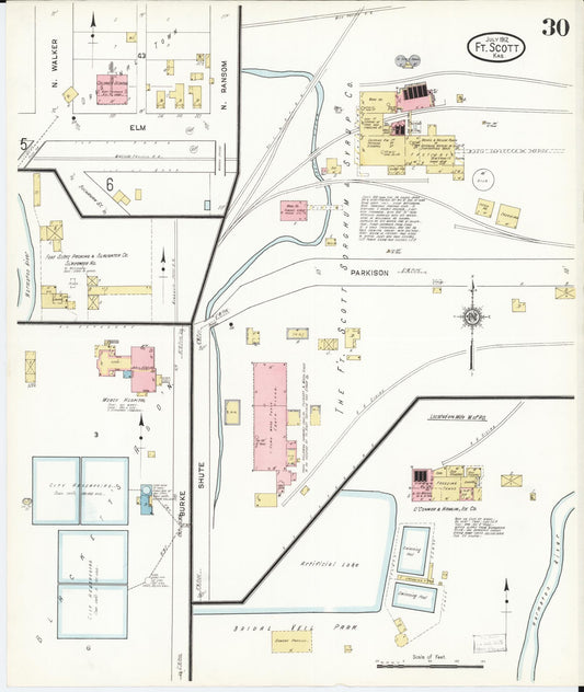 Sanborn Fire Insurance Map from Fort Scott, Bourbon County, Kansas (1912), Sheet #0030 - Historic Sanborn Fire Insurance Map Print, vintage old map wall art, antique decor, genealogy gift, Kansas Kansas map
