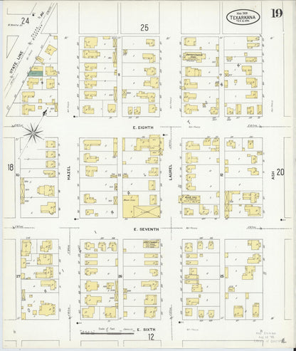 Sanborn Fire Insurance Map from Texarkana, Bowie County, Texas (1909), Sheet #0019 - Complete Map Set gallery image, historic Sanborn map, vintage wall art, Texas Texas
