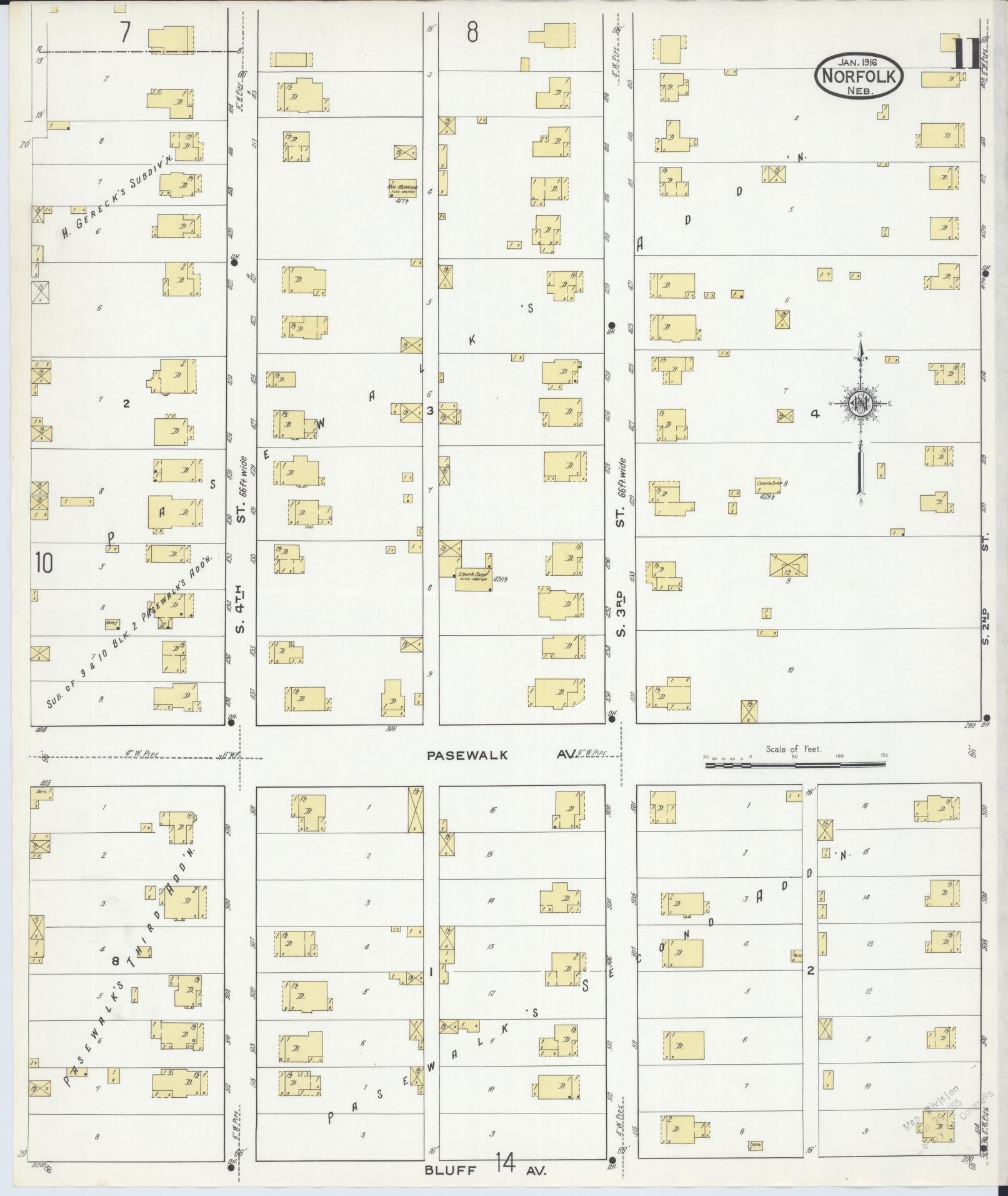 Sanborn Fire Insurance Map from Norfolk, Madison County, Nebraska (1916), Sheet #0011 - Historic Sanborn Fire Insurance Map Print, vintage old map wall art, antique decor, genealogy gift, Nebraska Nebraska map