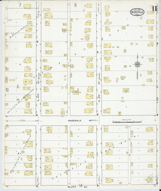 Sanborn Fire Insurance Map from Norfolk, Madison County, Nebraska (1916), Sheet #0011 - Historic Sanborn Fire Insurance Map Print, vintage old map wall art, antique decor, genealogy gift, Nebraska Nebraska map