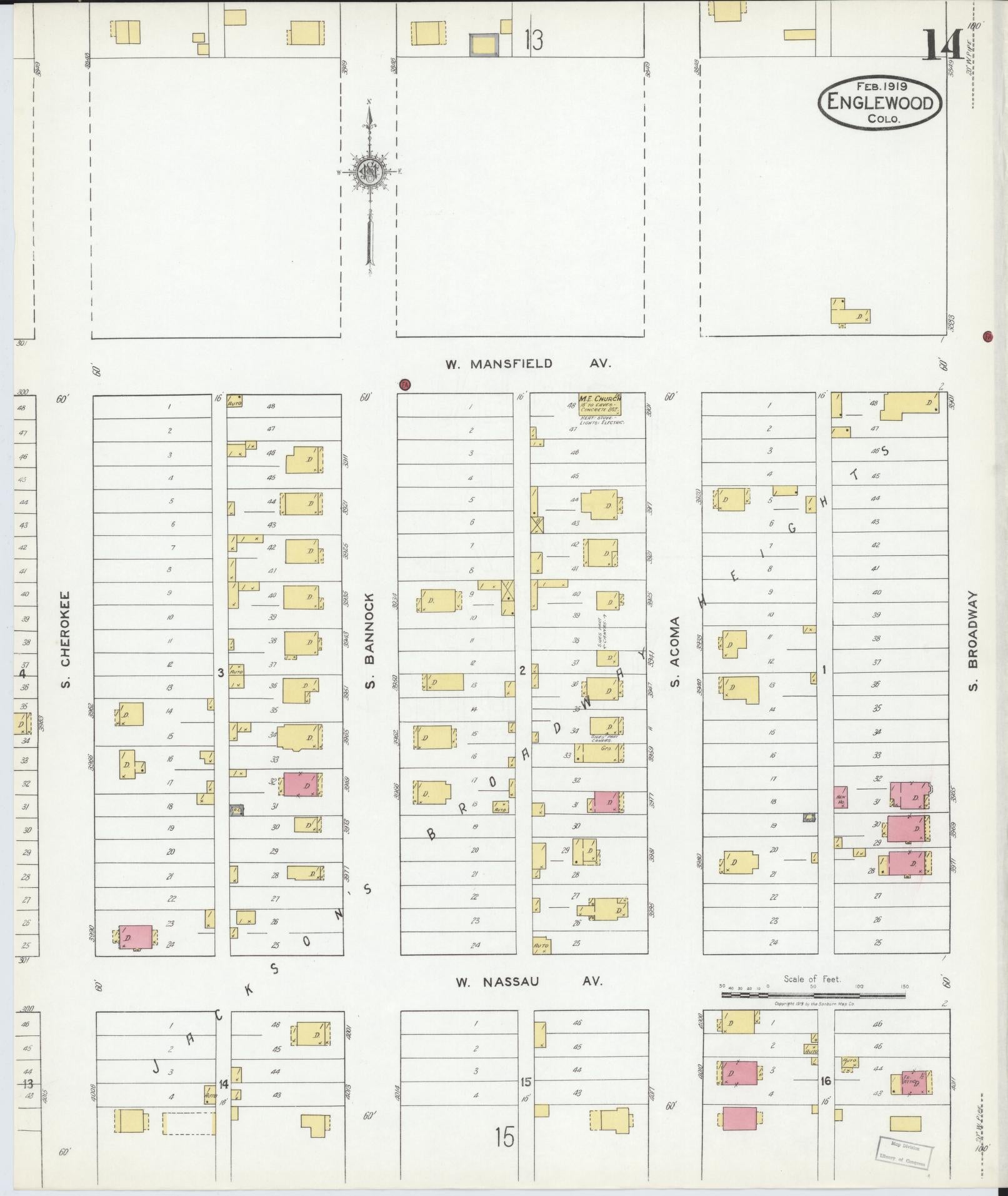 Sanborn Fire Insurance Map from Englewood, Arapahoe County, Colorado (1919), Sheet #0014 - Complete Map Set gallery image, historic Sanborn map, vintage wall art, Colorado Colorado