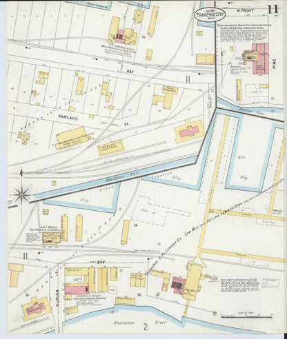 Sanborn Fire Insurance Map from Traverse City, Grand Traverse County, Michigan (1899), Sheet #0011 - Historic Sanborn Fire Insurance Map Print, vintage old map wall art, antique decor, genealogy gift, Michigan Michigan map