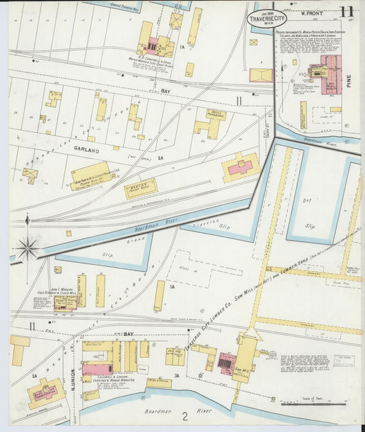 Sanborn Fire Insurance Map from Traverse City, Grand Traverse County, Michigan (1899), Sheet #0011 - Historic Sanborn Fire Insurance Map Print, vintage old map wall art, antique decor, genealogy gift, Michigan Michigan map
