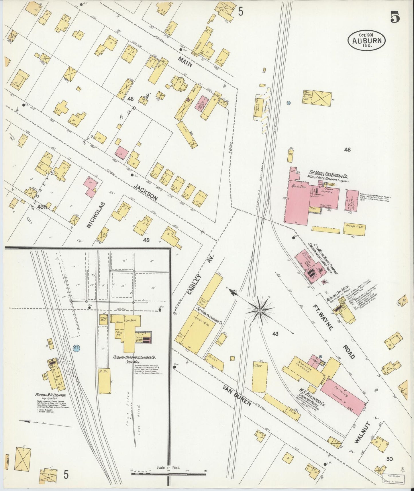 Sanborn Fire Insurance Map from Auburn, De Kalb County, Indiana (1901), Sheet #0005 - Complete Map Set gallery image, historic Sanborn map, vintage wall art, Indiana Indiana