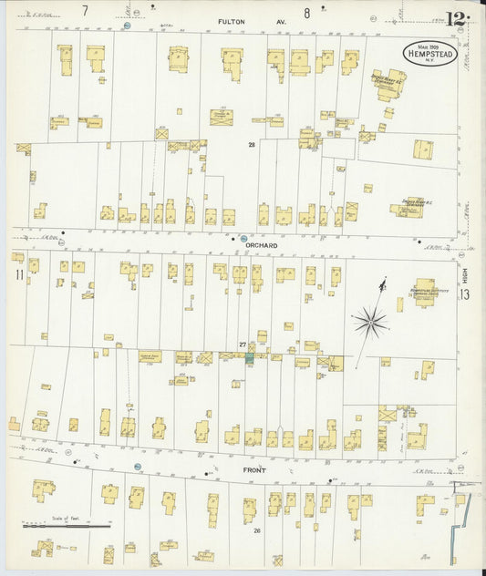 Sanborn Fire Insurance Map from Hempstead, Nassau County, New York (1909), Sheet #0012 - Historic Sanborn Fire Insurance Map Print, vintage old map wall art, antique decor, genealogy gift, New York New York map