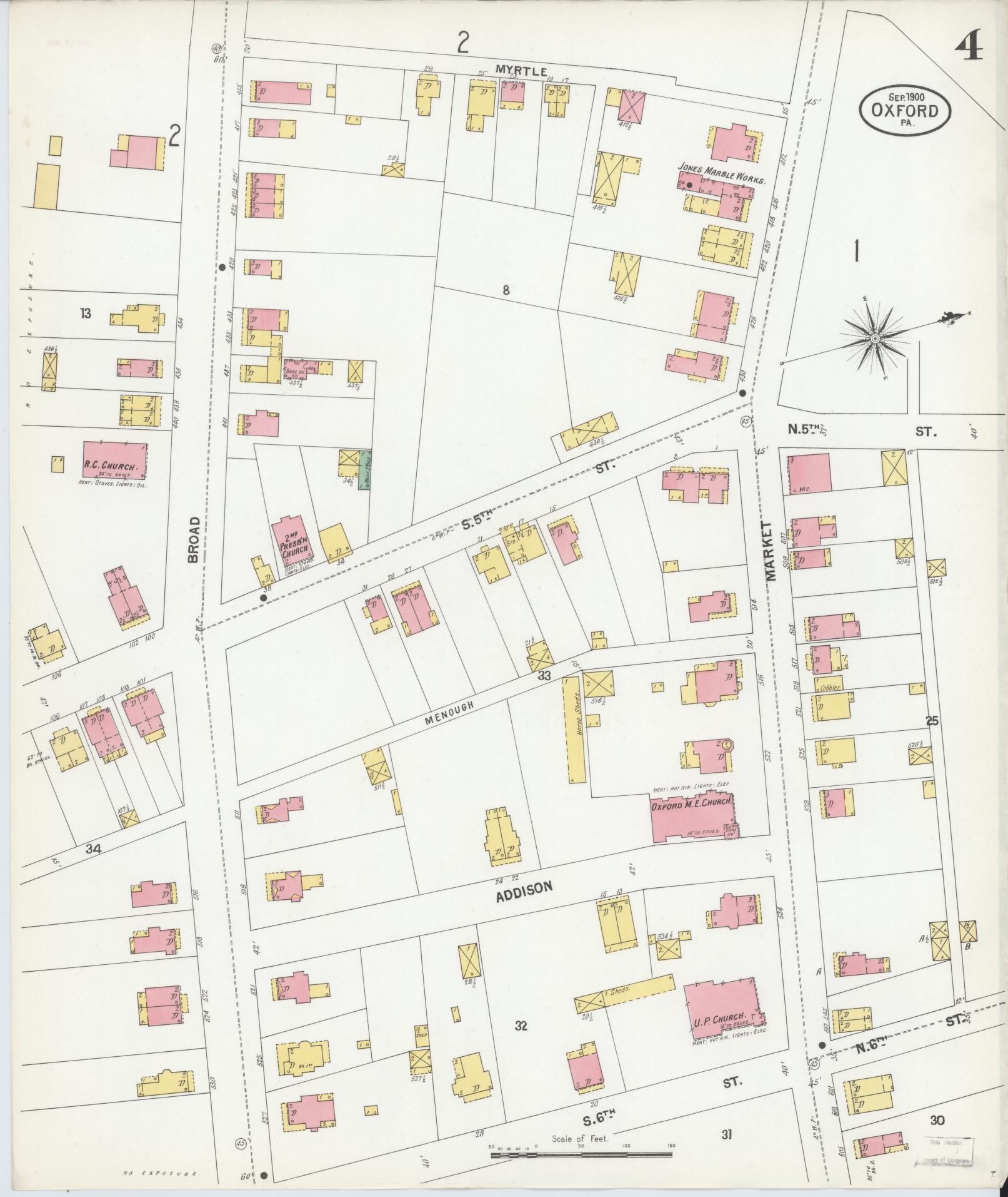 Sanborn Fire Insurance Map from Oxford, Chester County, Pennsylvania (1900), Sheet #0004 - Complete Map Set gallery image, historic Sanborn map, vintage wall art, Pennsylvania Pennsylvania
