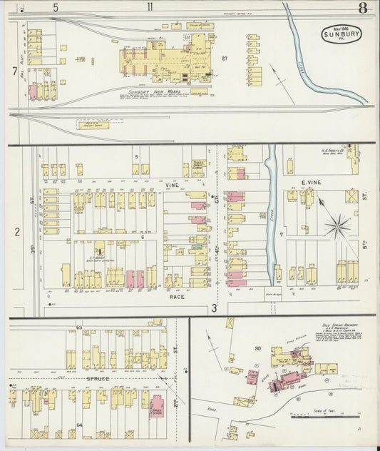 Sanborn Fire Insurance Map from Sunbury, Northumberland County, Pennsylvania (1896), Sheet #0008 - Historic Sanborn Fire Insurance Map Print, vintage old map wall art, antique decor, genealogy gift, Pennsylvania Pennsylvania map