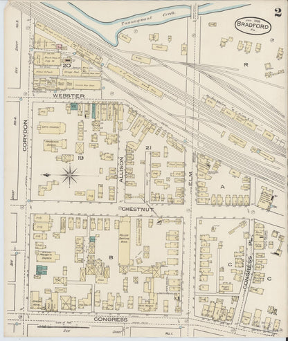 Sanborn Fire Insurance Map from Bradford, McKean County, Pennsylvania (1886), Sheet #0002 - Complete Map Set gallery image, historic Sanborn map, vintage wall art, Pennsylvania Pennsylvania
