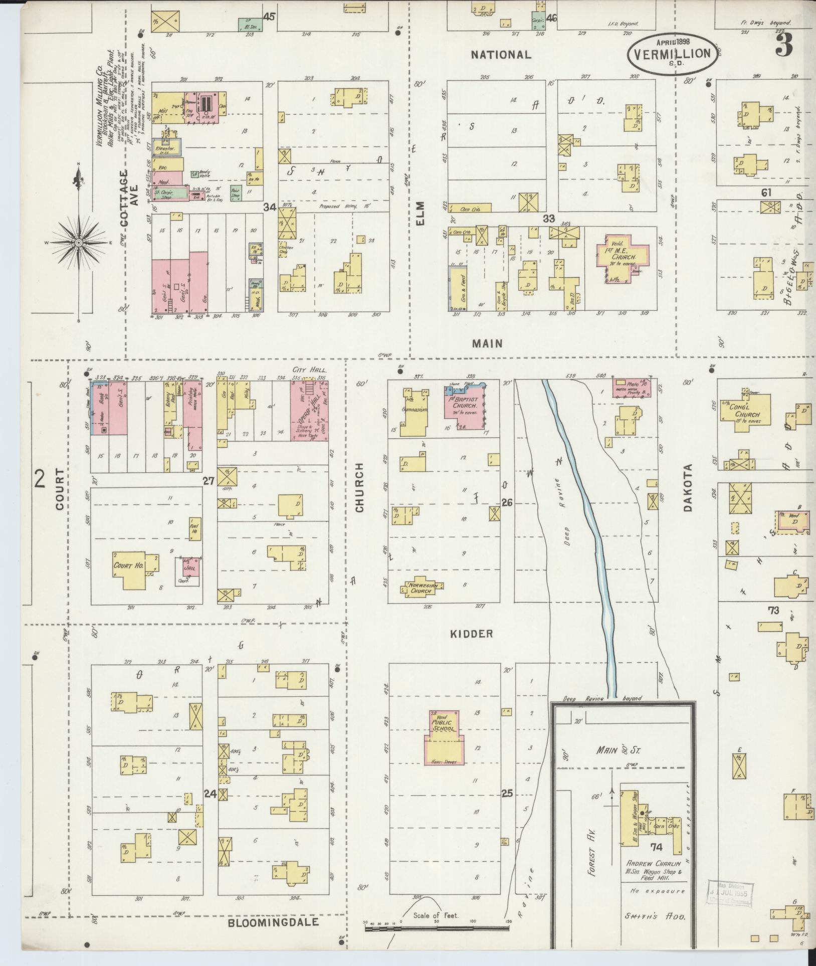 Sanborn Fire Insurance Map from Vermillion, Clay County, South Dakota (1898), Sheet #0003 - Complete Map Set gallery image, historic Sanborn map, vintage wall art, South Dakota South Dakota