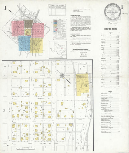 Sanborn Fire Insurance Map from Hubbard, Hill County, Texas (1935), Sheet #0001 - Historic Sanborn Fire Insurance Map Print, vintage old map wall art, antique decor, genealogy gift, Texas Texas map