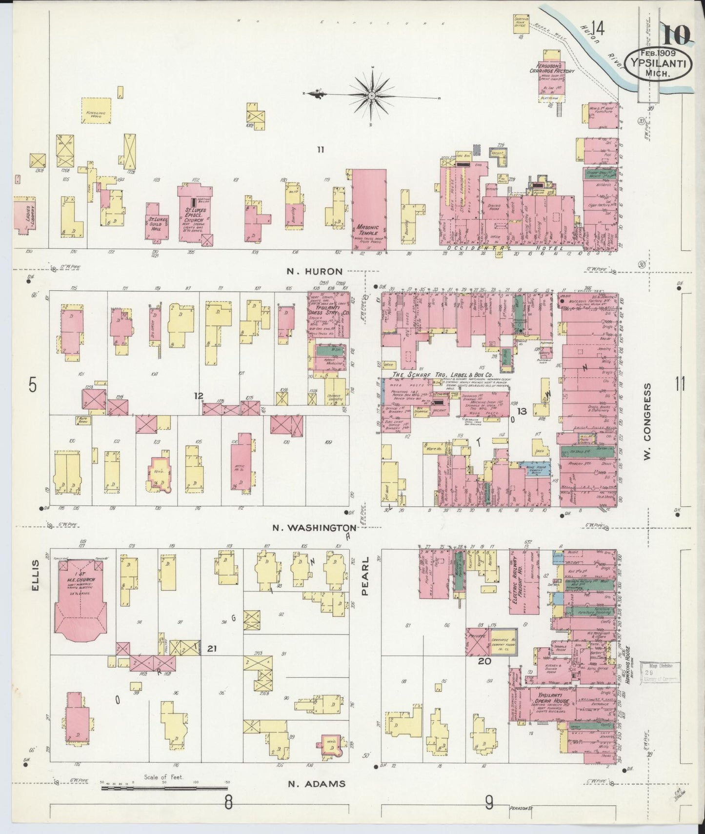 Sanborn Fire Insurance Map from Ypsilanti, Washtenaw County, Michigan (1909), Sheet #0010 - Complete Map Set gallery image, historic Sanborn map, vintage wall art, Michigan Michigan