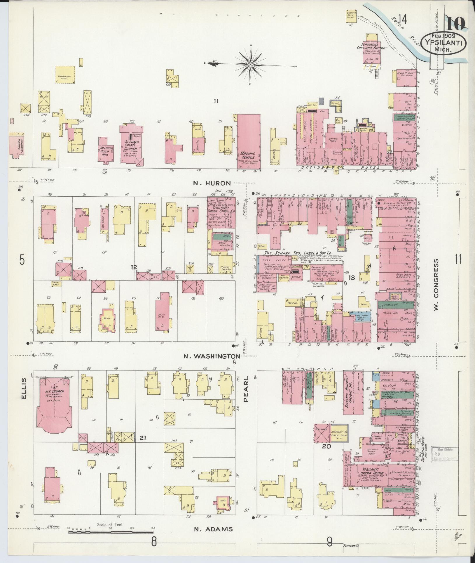 Sanborn Fire Insurance Map from Ypsilanti, Washtenaw County, Michigan (1909), Sheet #0010 - Complete Map Set gallery image, historic Sanborn map, vintage wall art, Michigan Michigan