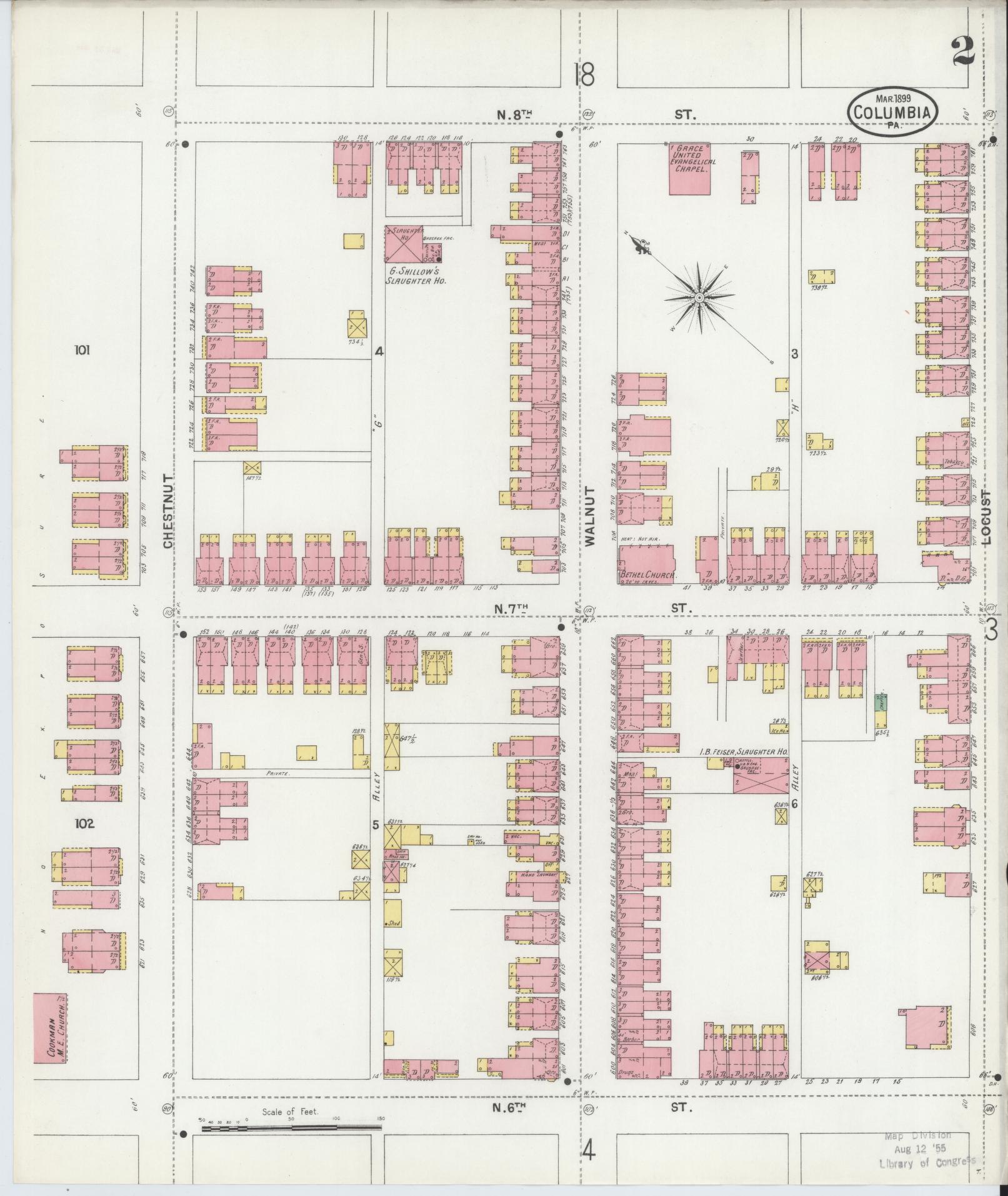 Sanborn Fire Insurance Map from Columbia, Lancaster County, Pennsylvania (1899), Sheet #0002 - Historic Sanborn Fire Insurance Map Print, vintage old map wall art, antique decor, genealogy gift, Pennsylvania Pennsylvania map