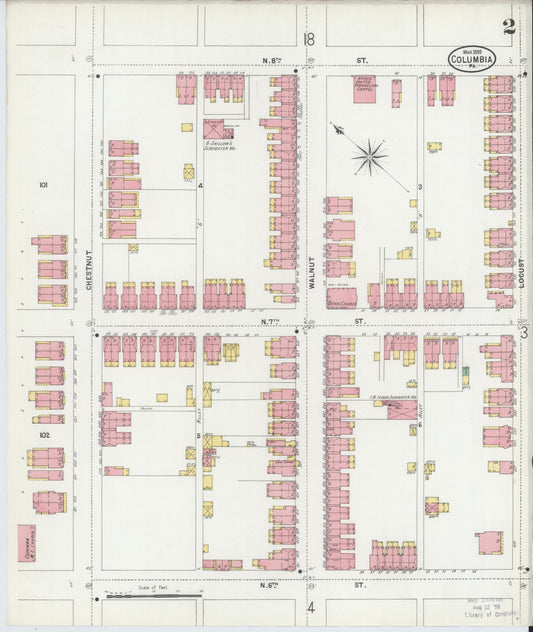 Sanborn Fire Insurance Map from Columbia, Lancaster County, Pennsylvania (1899), Sheet #0002 - Historic Sanborn Fire Insurance Map Print, vintage old map wall art, antique decor, genealogy gift, Pennsylvania Pennsylvania map