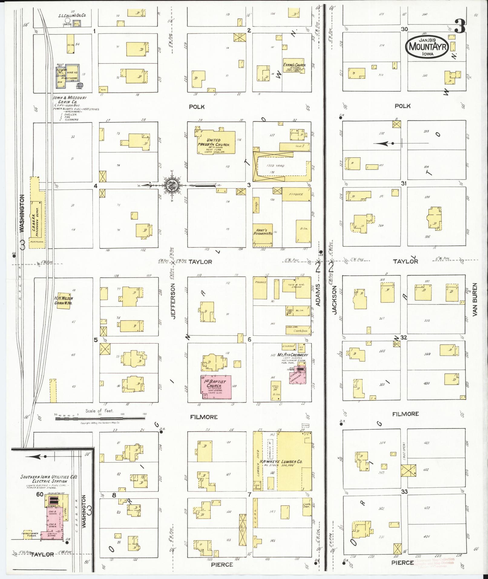 Sanborn Fire Insurance Map from Mount Ayr, Ringgold County, Iowa (1919), Sheet #0003 - Historic Sanborn Fire Insurance Map Print