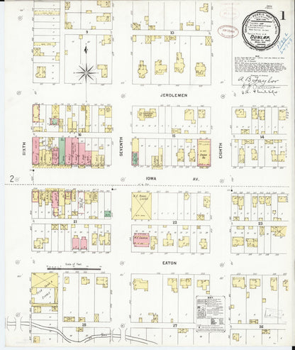 Sanborn Fire Insurance Map from Dunlap, Harrison County, Iowa (1899), Sheet #0001 - Historic Sanborn Fire Insurance Map Print, vintage old map wall art